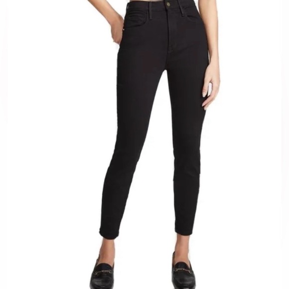 FRAME Ali High Rise Skinny Jeans Black Size 25 - Picture 1 of 13